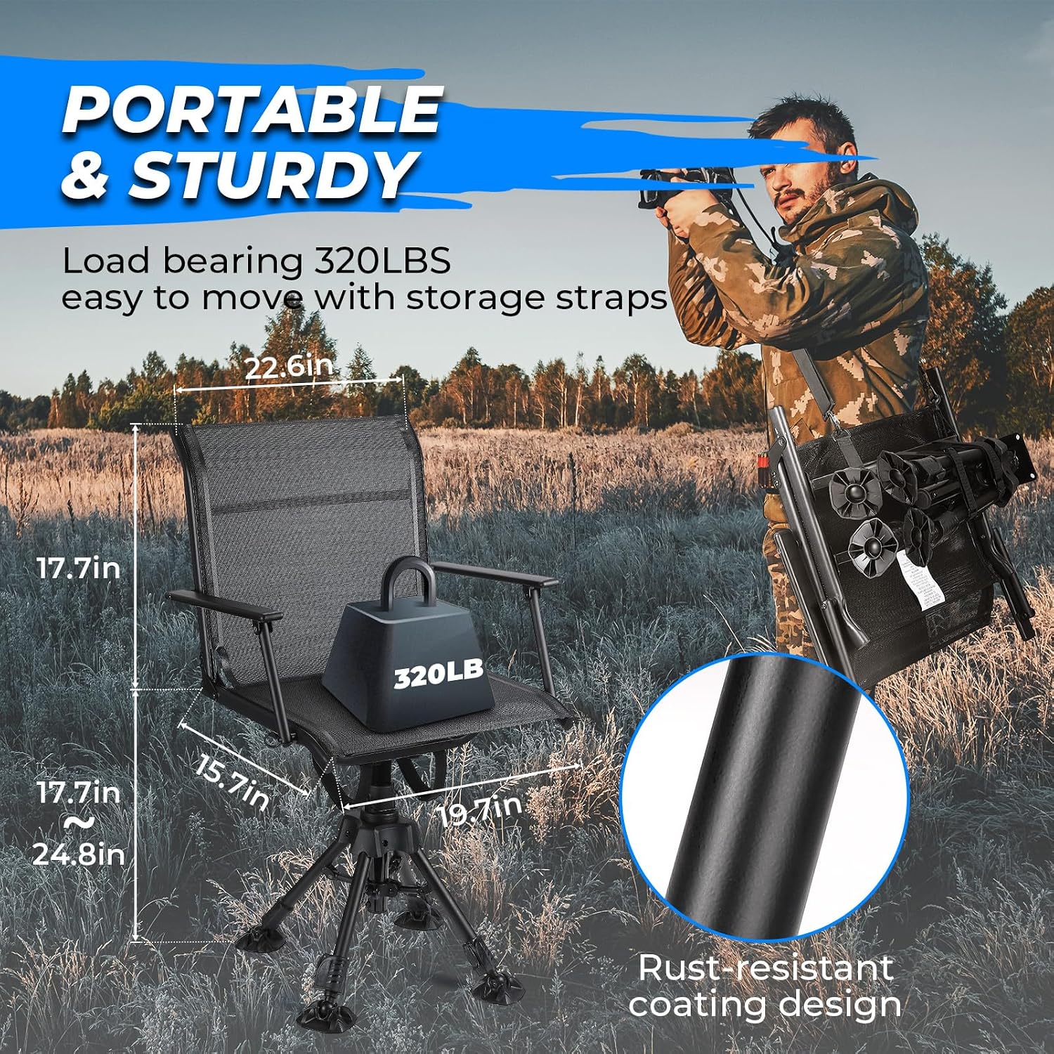 Thumbnail 1 de KEMIMOTO B1702-00301BK Hunting Blind Chair, 360° Swivel, Adjustable Height