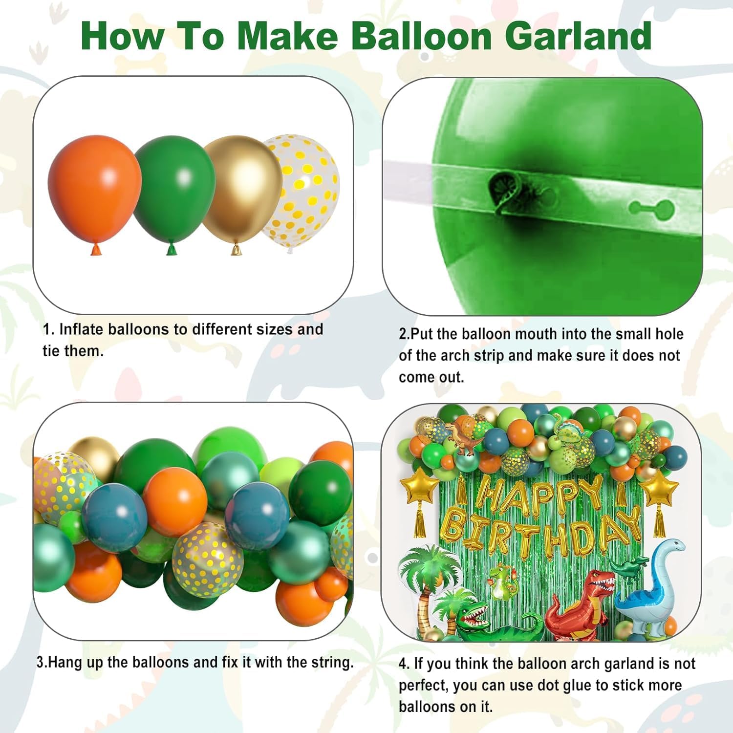 Thumbnail 6 de BlueCloudy Dinosaur Party Balloons Supplies – 125pc Jungle Happy Birthday Foil Balloon Curtain & Arch Set
