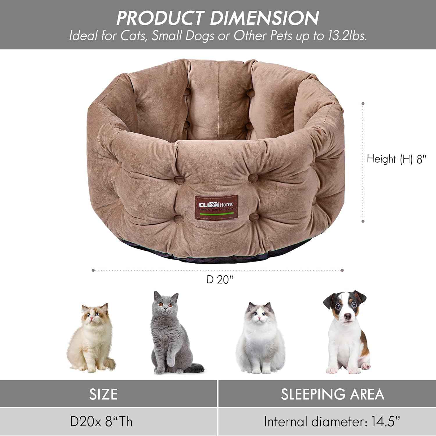 Detalle 2 de ClevaHome Cuccia Deep Nest per Gatti fino a 7 kg – Letto rotondo in velluto beige