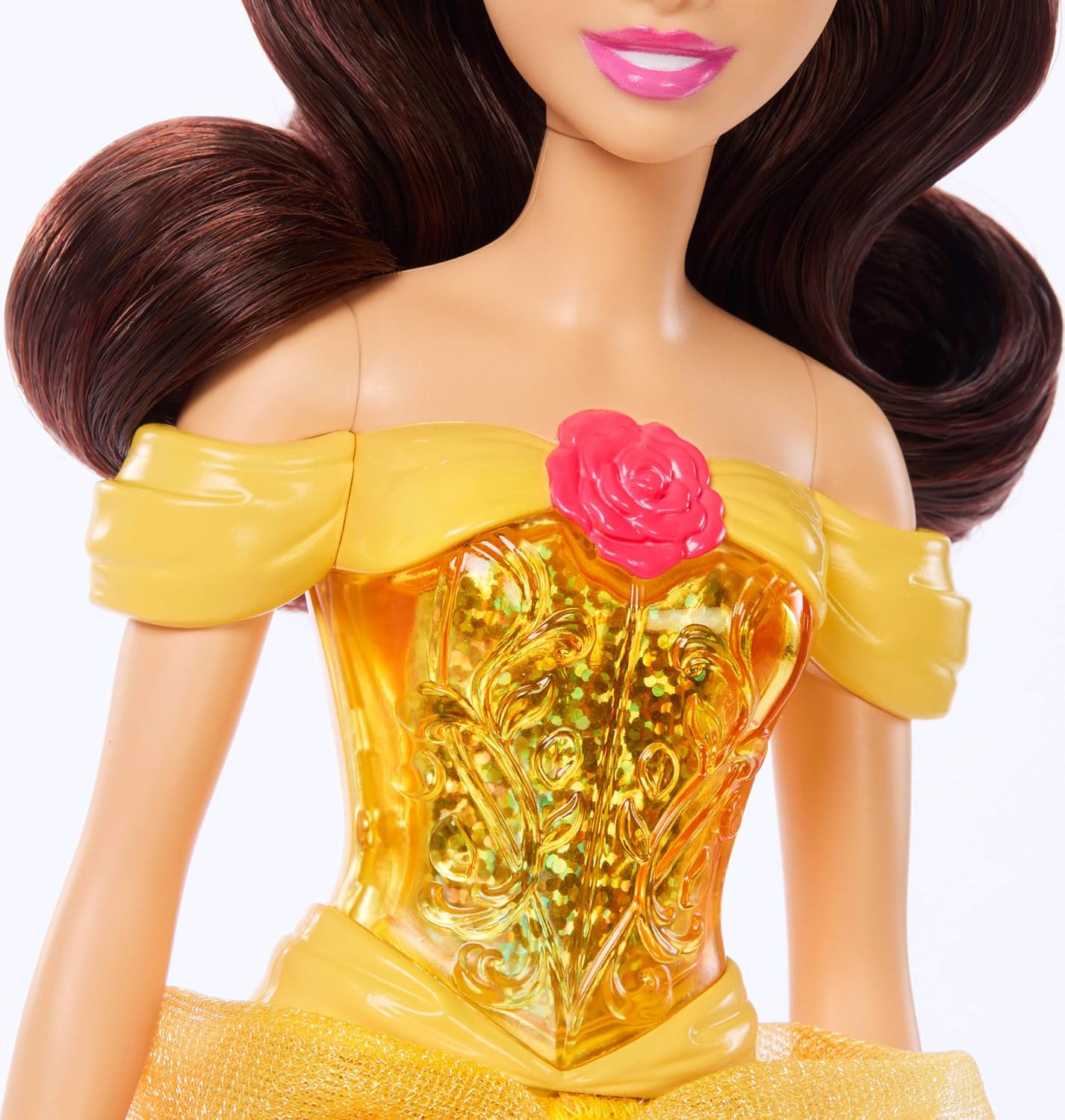Detalle de Poupée Belle articulée Mattel Princesses Disney HLW11 avec tenue scintillante, diadème et chaussures amovibles