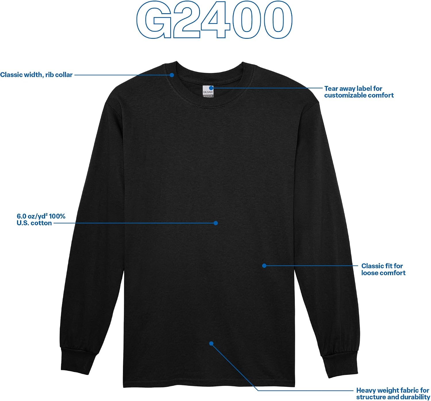 Detalle de Gildan Adult Ultra Cotton Long Sleeve T-Shirt (Style G2400) – Multipack