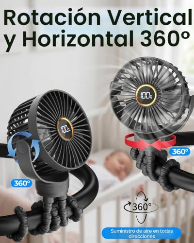 Thumbnail 4 de TUNISE Ventilador para cochecito: recargable, 3 velocidades y rotación 360°