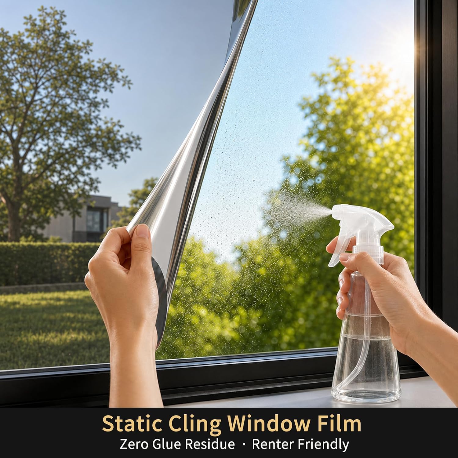 Detalle de FILMGOO One Way Privacy Window Film (Black Silver, 17.5 in x 94.48 in) for Daytime Privacy, Anti-UV, and Heat Control