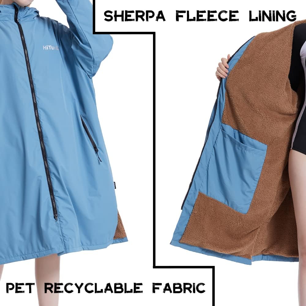 Detalle de Hiturbo Waterproof Adult Changing Robe: Windproof, Warm & Oversized with Fleece Lining