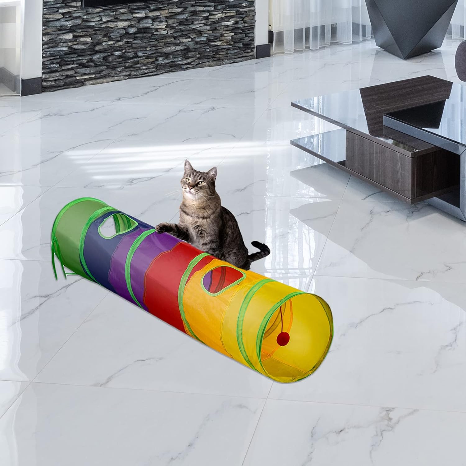 Thumbnail 5 de Cat Toys Cat Tunnel and Cat Cube Pop Up Collapsible Kitten Play Set (with 2 peek holes & play ball) – indoor/outdoor
