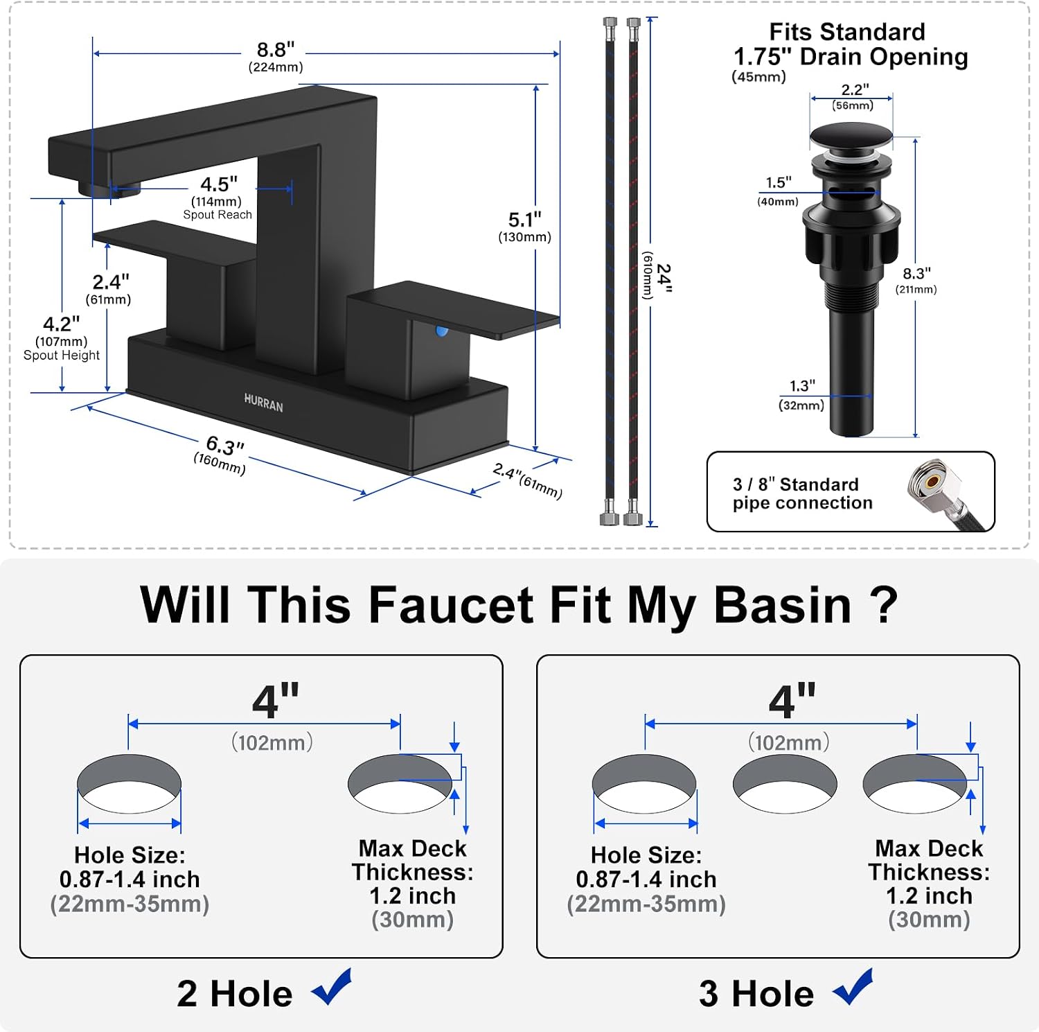 Detalle de Hurran Bathroom Sink Faucet 4-Inch