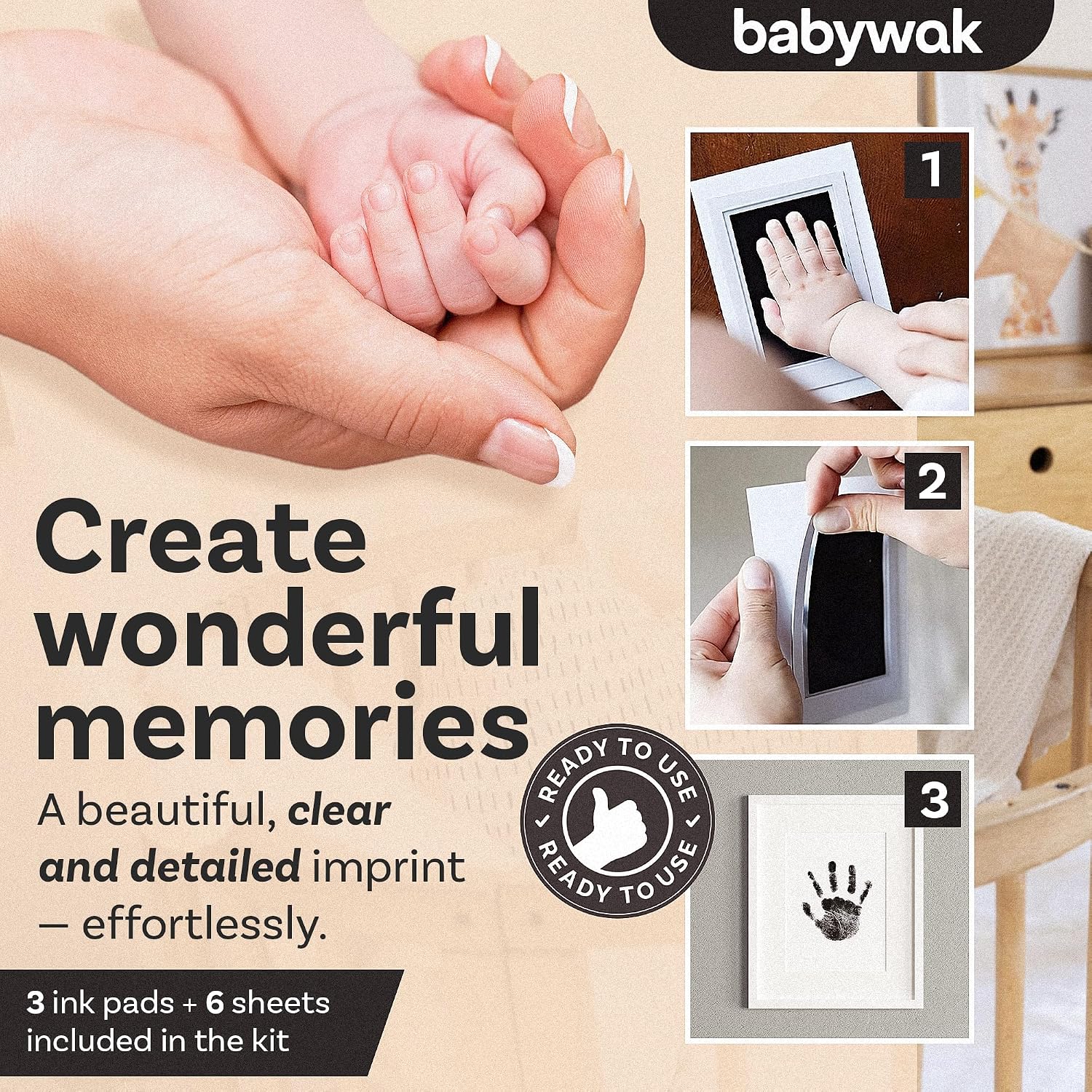 Detalle de Baby Hand and Footprint Kit – Inkless Clean Touch (Small, 0–6 Months)