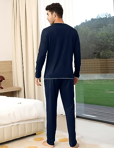Detalle 2 de Aseniza 466-Blu Navy pigiama uomo in cotone a maniche lunghe, XXL