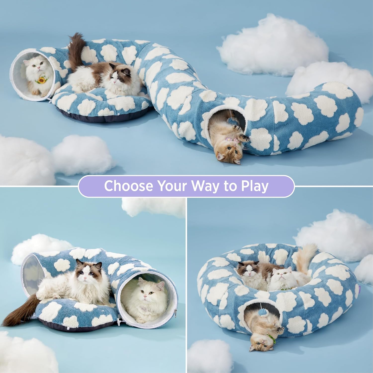 Thumbnail 1 de LE SURE US000206C0L Donut Cat Tunnel Bed, 39.5 x 39.5 x 10 in, Blue Plush