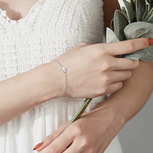 Thumbnail 5 de ChicSilver Pulsera de plata de ley 925 con corazón y letra A (cadena ajustable)