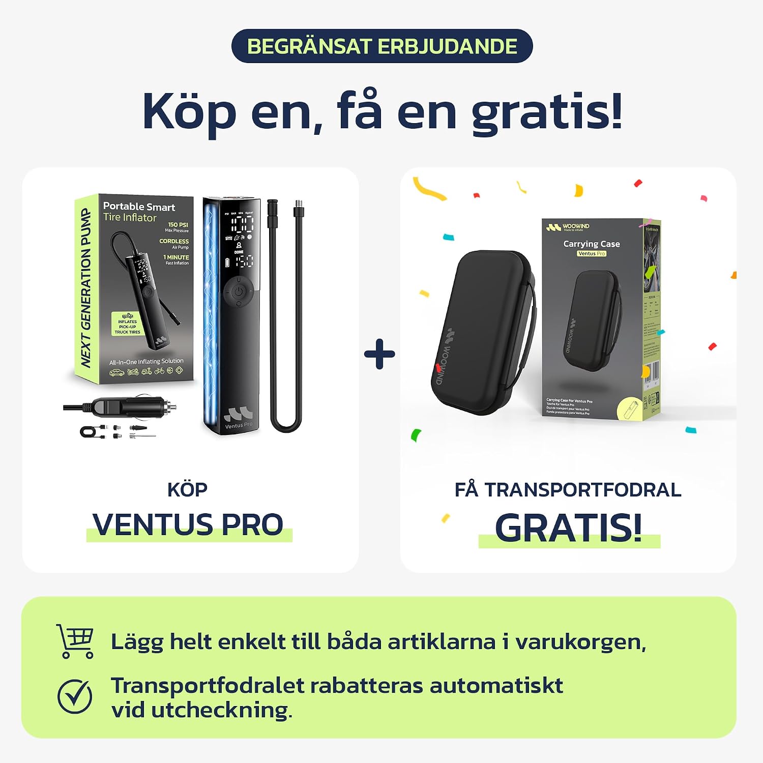 Detalle 2 de Woowind Ventus Pro bärbar luftkompressor, 150 PSI och USB-C-laddning
