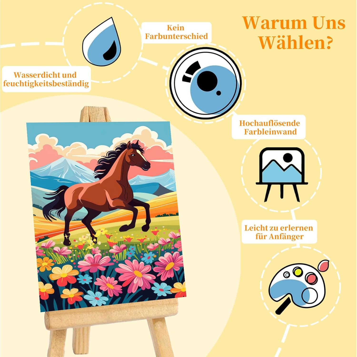 Thumbnail 2 de Arttoplus Malen Nach Zahlen Kinder mit Rahmen und Holzstaffelei – Pferd (20x30 cm)