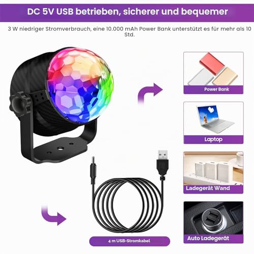 Thumbnail 4 de Detake Discokugel – Discokugel mit Licht, Musikaktiviert, USB & 360°-Drehung