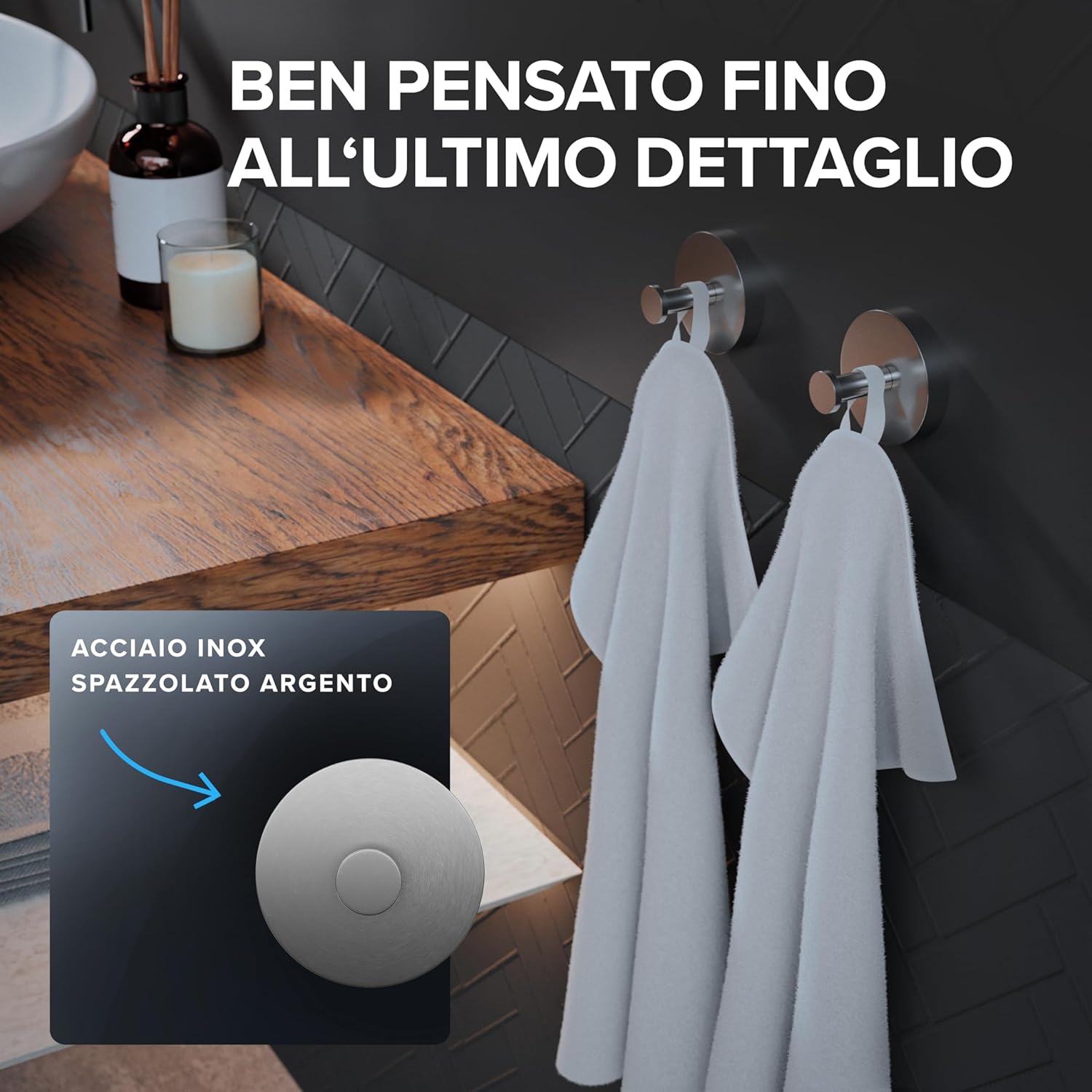 Thumbnail 3 de Ovimar Gancio per Doccia/Termosifone Strib – Set da 2 in acciaio inox argentato