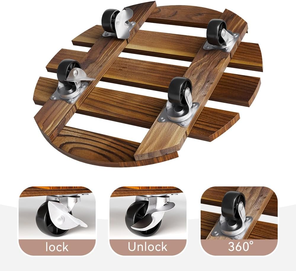 Detalle de Lissomballon 12-Inch Wood Plant Caddies, 2-Pack with Locking 360° Wheels