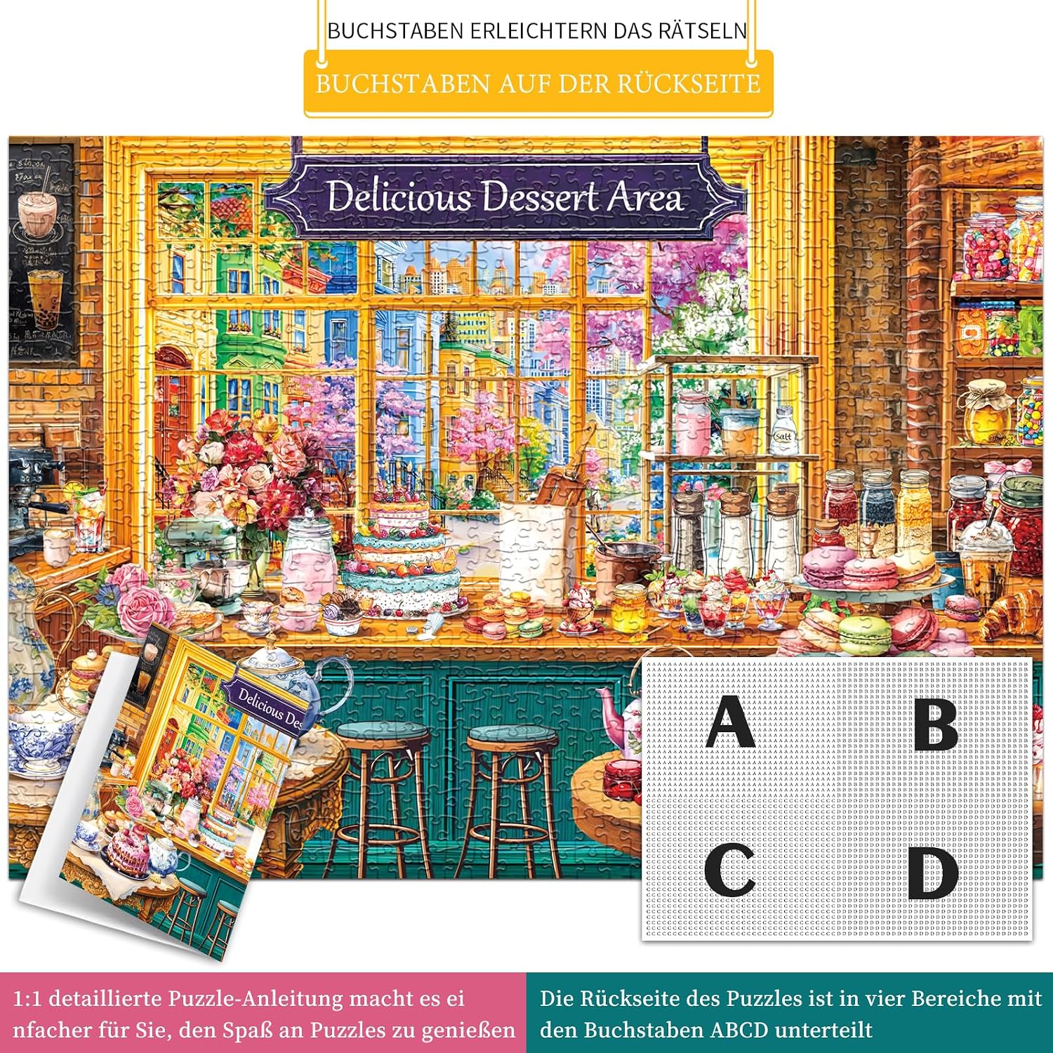 Detalle de HUADADA Puzzle 1000 Teile Dessertladen 🧩
