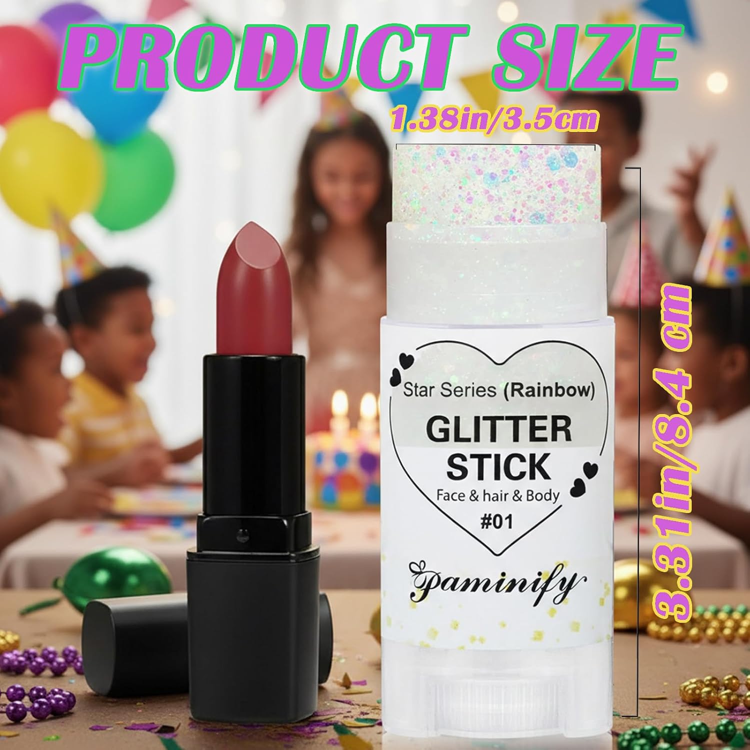 Detalle 2 de paminify Rainbow White Glitter Stick for Hair, Face & Body