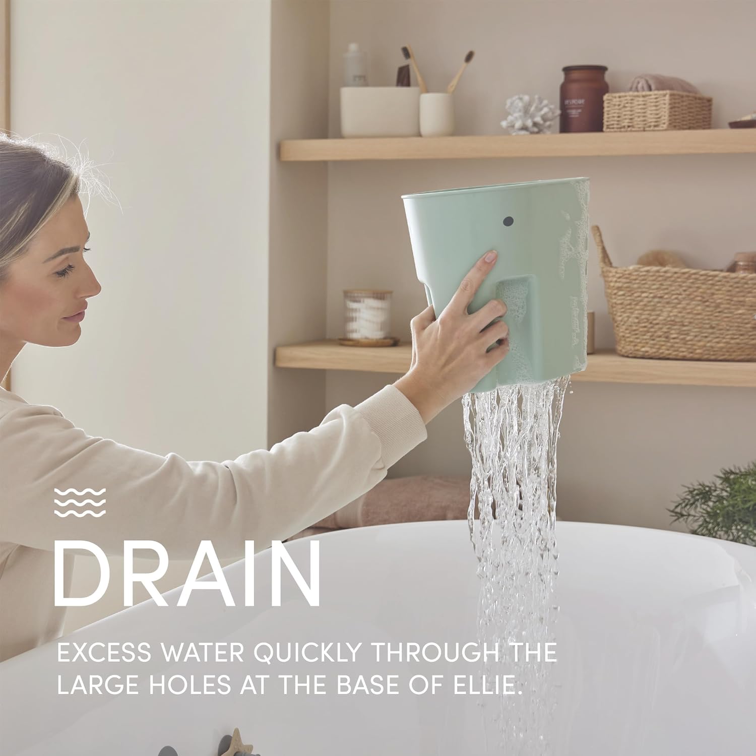 Detalle 1 de Shnuggle Ellie Bath Toy Storage Scoop & Organiser with Drip Tray (98% recycled plastic)