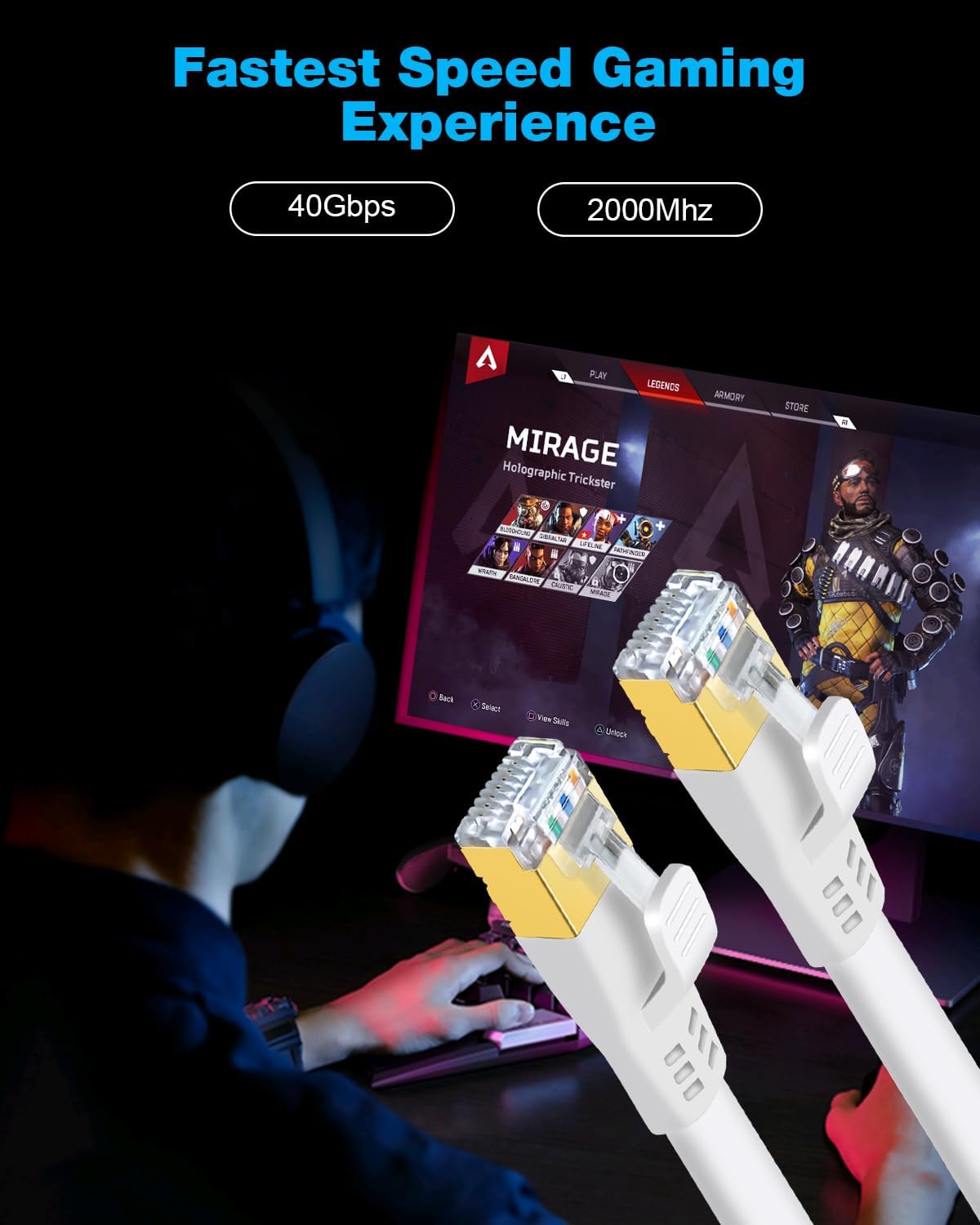 Detalle 2 de DDMALL LAN Kabel CAT8 5 m, 40 Gbps ⚡