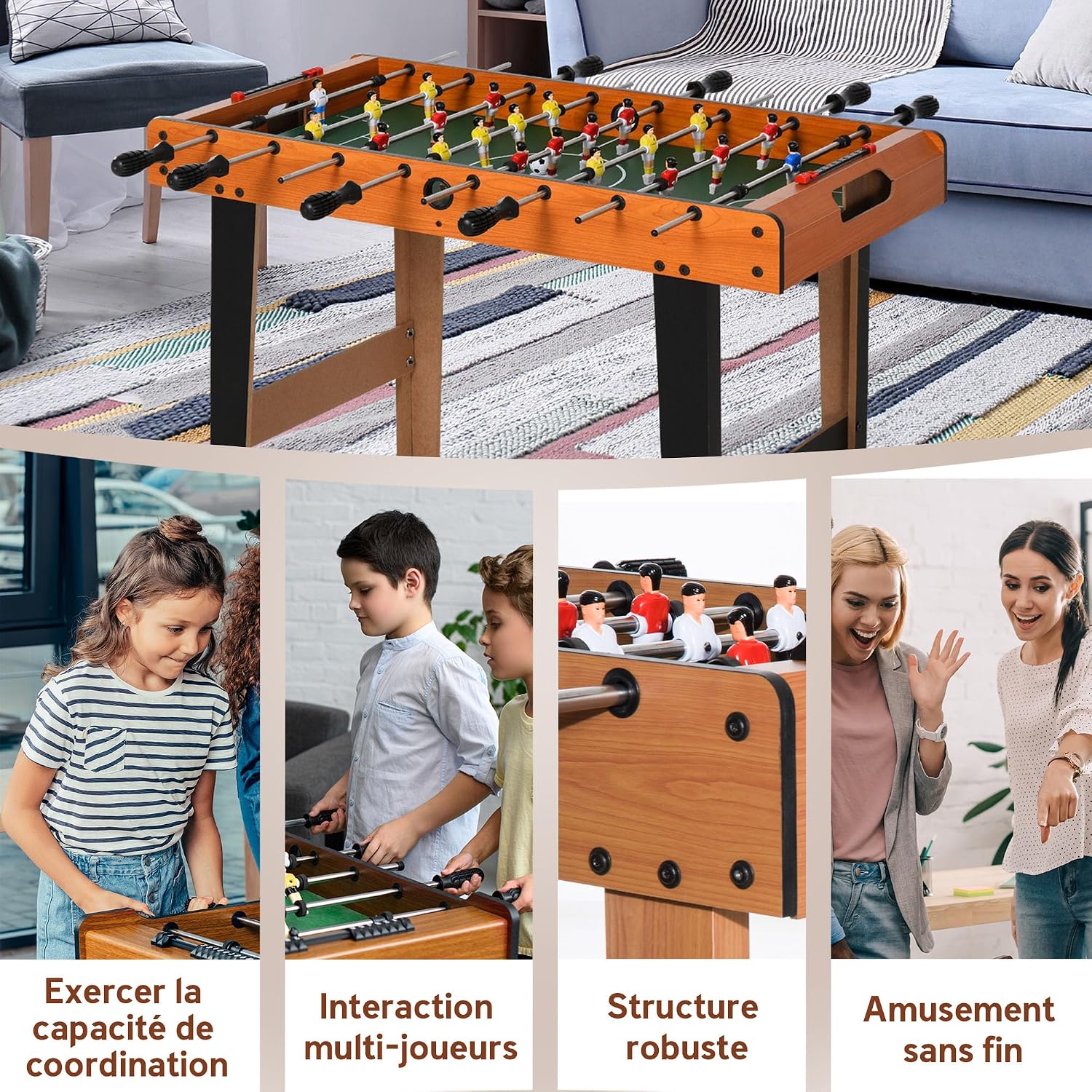 Detalle de HOMCOM Mini babyfoot Compact et Solide — Table de jeu familiale 22 joueurs, 2 balles et marqueurs de score