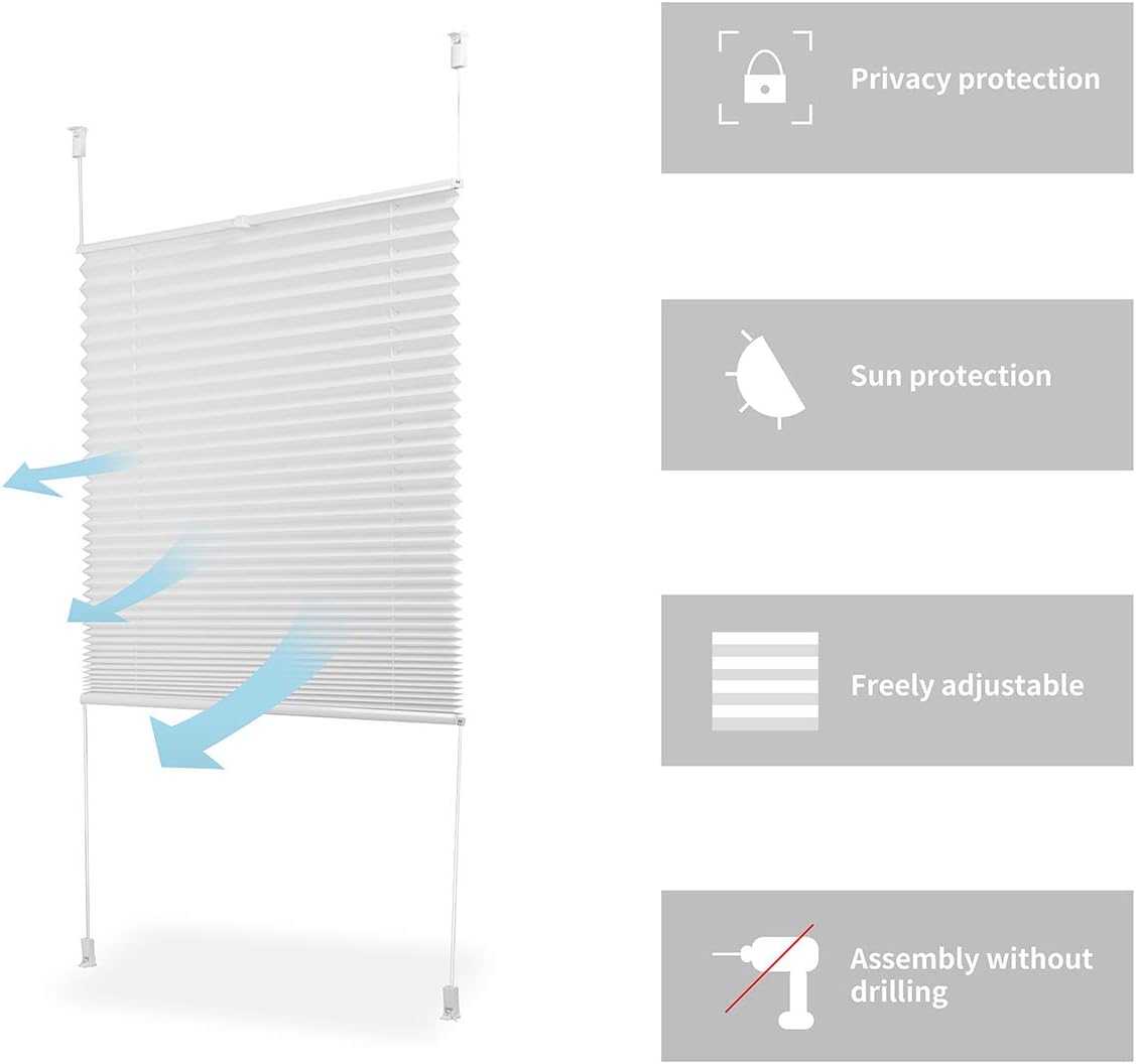 Thumbnail 6 de Sekey Plissee ohne Bohren Verdunkelung, Klemmfix – 90 cm x 120 cm, Weiß