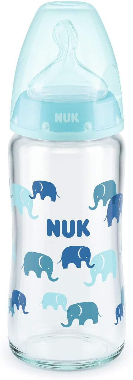 Detalle 2 de NUK プレミアムチョイス ガラス製ほ乳びん 120ml ゾウ青・適温目盛付き