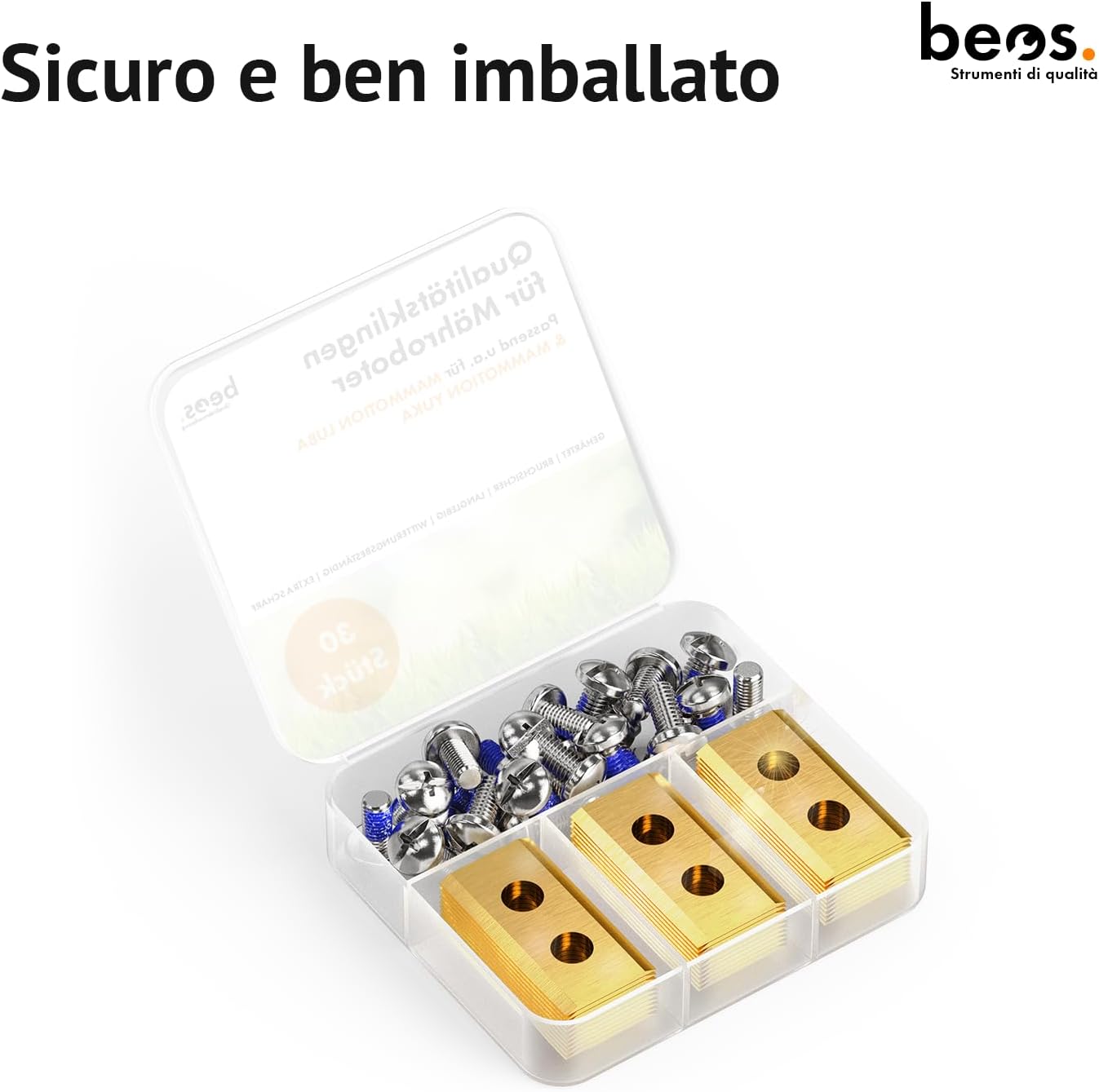 Thumbnail 6 de Beos 30 x Lame di Ricambio Premium Titan + Viti con Blocco – Lame per Worx, LandXcape, Einhell, Kress
