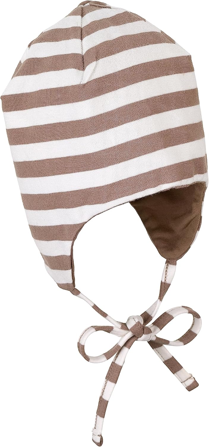 Detalle de Sterntaler GOTS Mütze Streifen – Baby Mütze mit Ohrenklappen, Bindeband aus Singlejersey