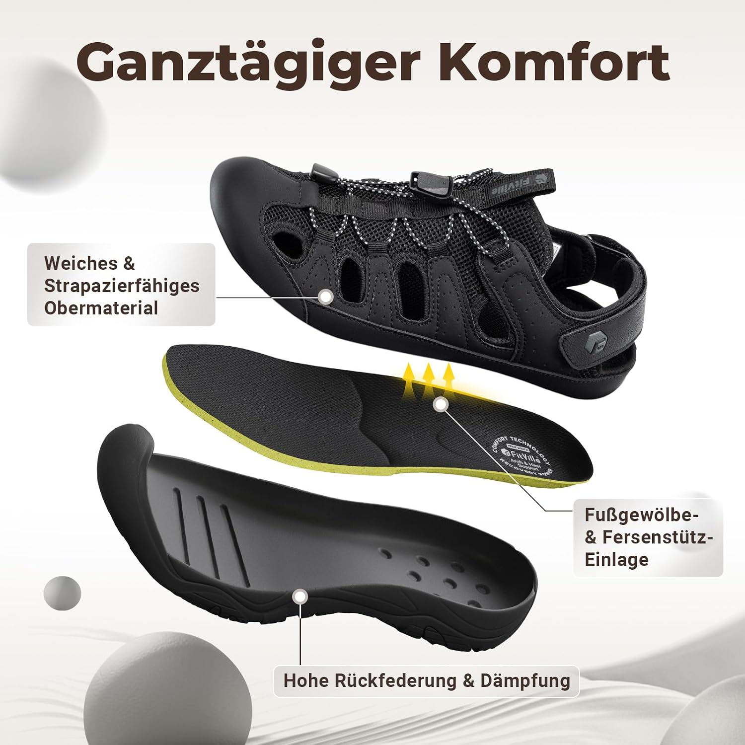 Detalle 2 de FitVille Weite Sandalen Herren – Sommerschuhe für breitere Füße mit Klettverschluss