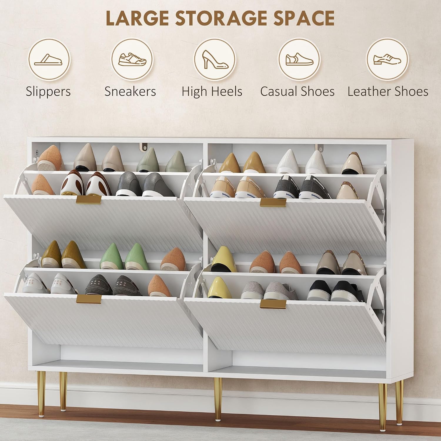 Detalle 1 de HOMCOM 837-601V02WT Slim Shoe Cabinet, 4 Flip Drawers, White