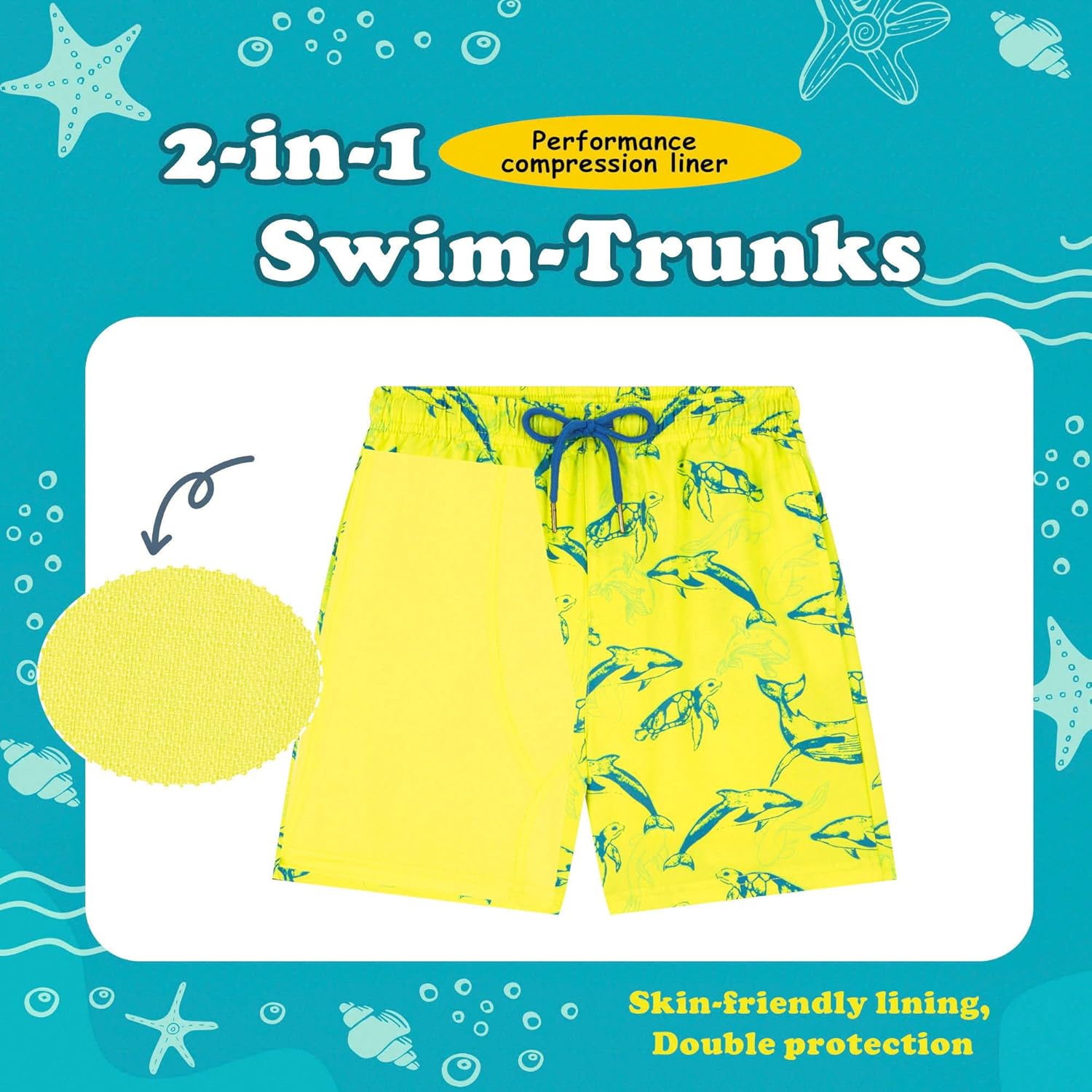 Detalle de UMELOK Boys Swim Trunks with Compression Liner – Toddler to Teens