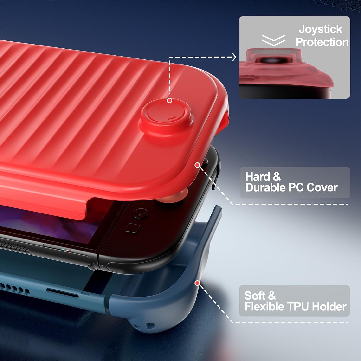 Detalle 1 de ProCase PC-08367058 Switch 2 Grip Case with Foldable Handles, Red & Blue