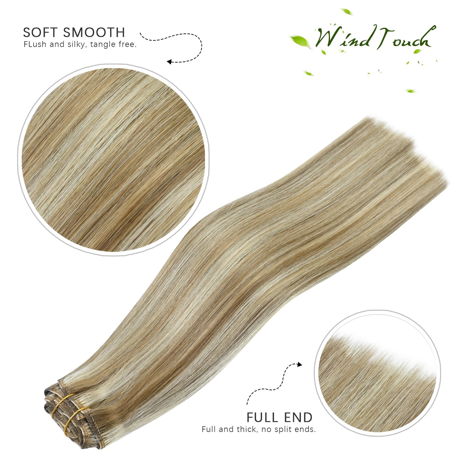 Thumbnail 1 de WindTouch Clip-In Hair Extensions (Human Hair Remy), Bleach Blonde #18p613, 18Inch, 7 Pieces