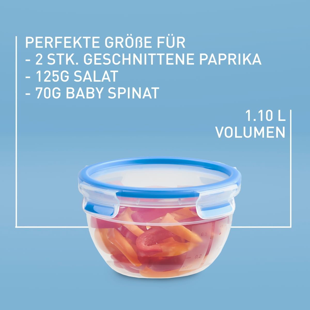 Detalle de EMSA Clip & Close Frischhaltedose rund 1,1 L mit Deckel – Made in Germany, 100% dicht, spülmaschinenfest