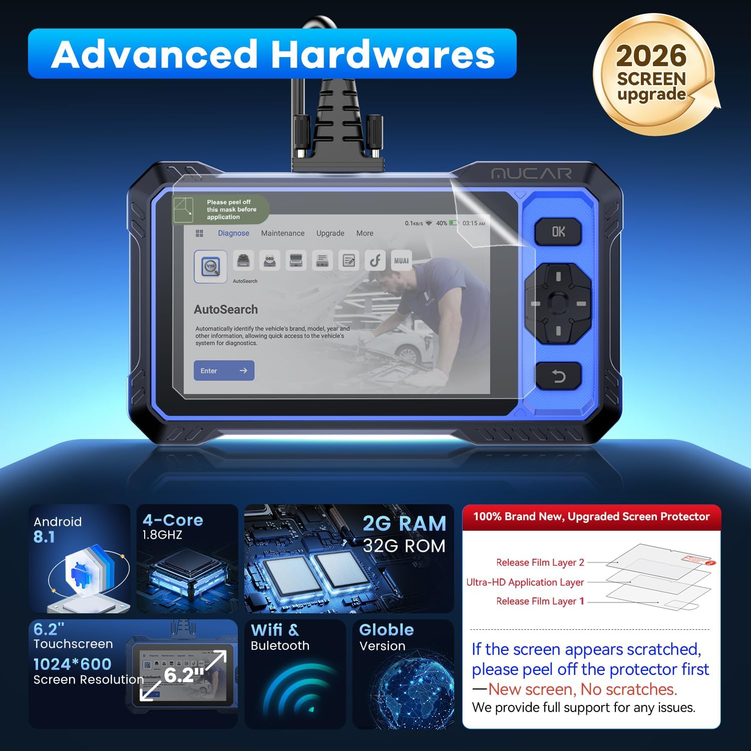Detalle de MUCAR 632 Elite AI-Assisted Bidirectional OBD2 Scanner with 15 Reset Services, Lifetime Free Updates