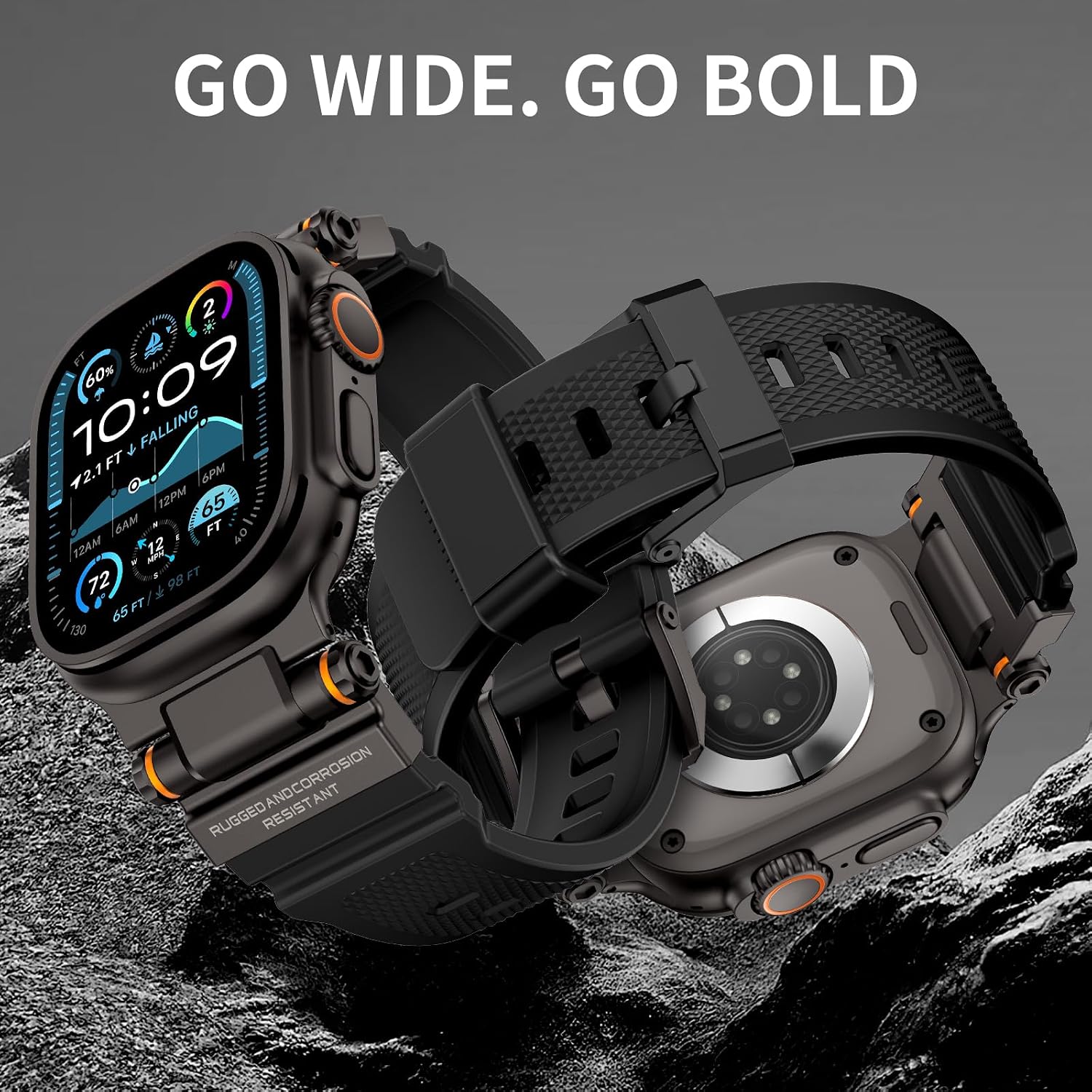 Detalle 2 de FOAMUNOC Apple Watch用ラギッドスポーツバンド 316Lステンレススチールコネクター・通気性液体シリコン