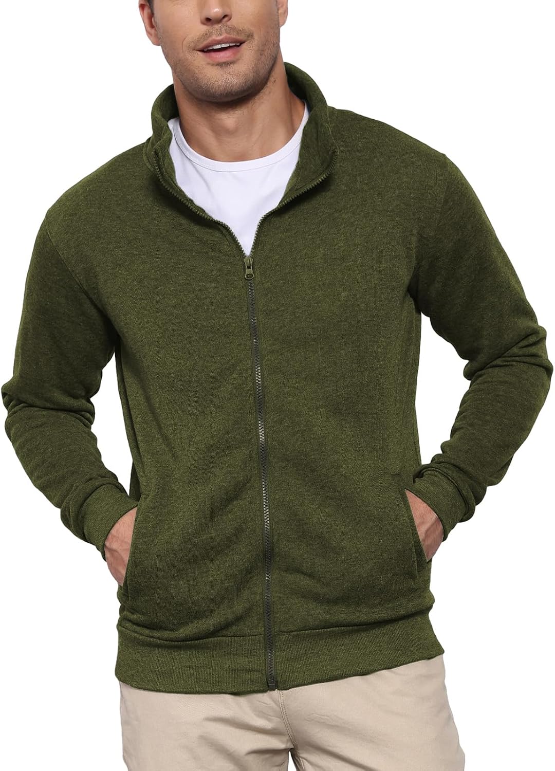 Detalle de LAOARA herensweatshirt zonder capuchon met ritssluiting, fleece, maat M–3XL