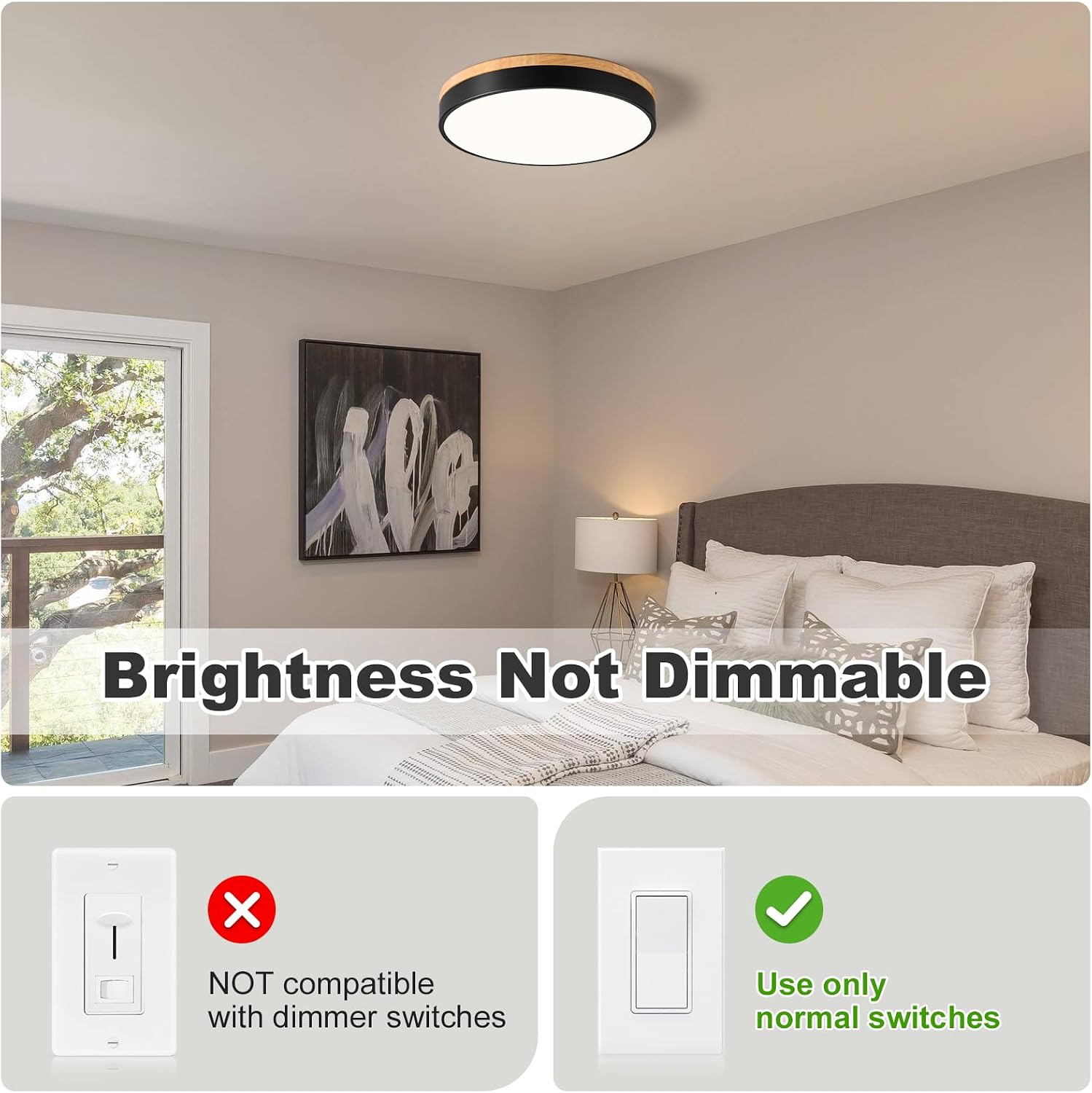 Detalle de Vikaey VGCA20251217B Wood LED Flush-Mount Ceiling Light, Black, 15.8 in