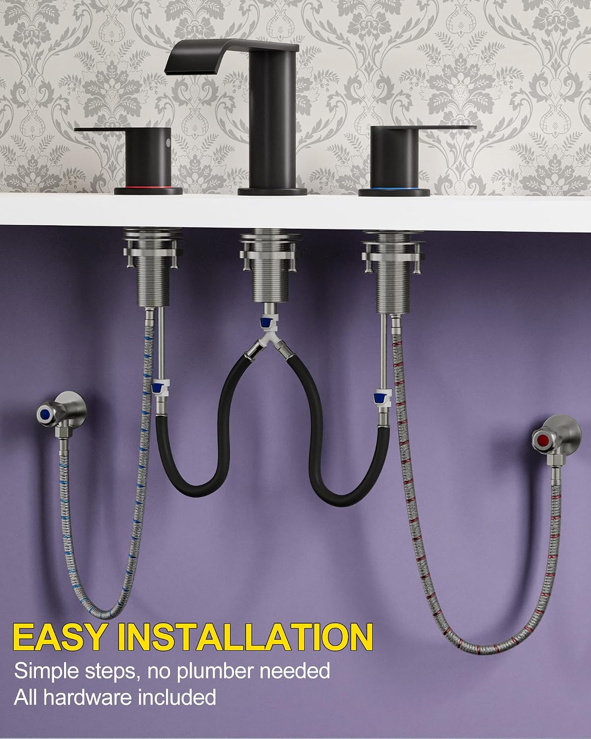 Thumbnail 6 de Homevacious Matte Black Waterfall Bathroom Faucet, 3-Hole 8-Inch Widespread