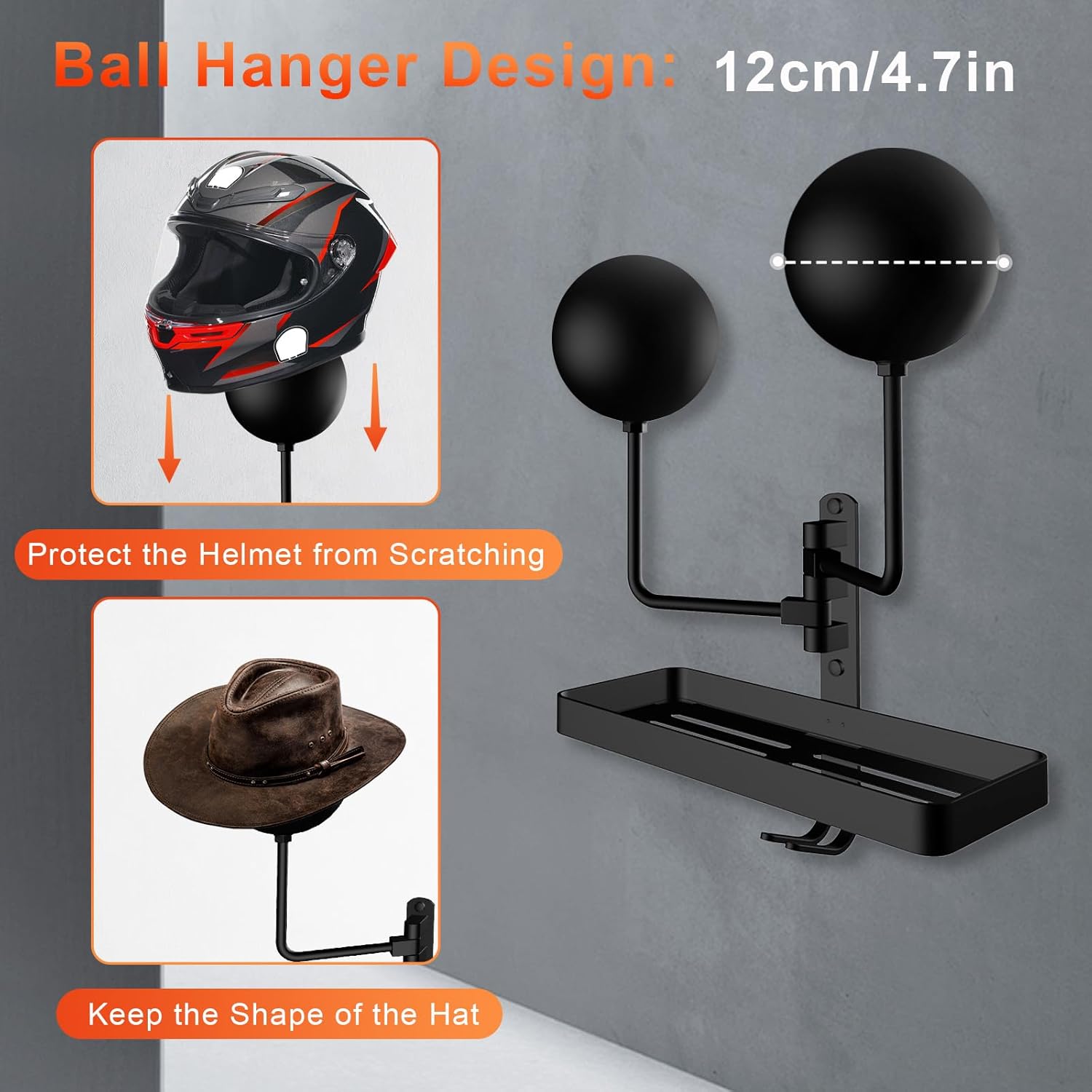 Detalle 2 de Soporte de Pared para Cascos 180° 2 bolas