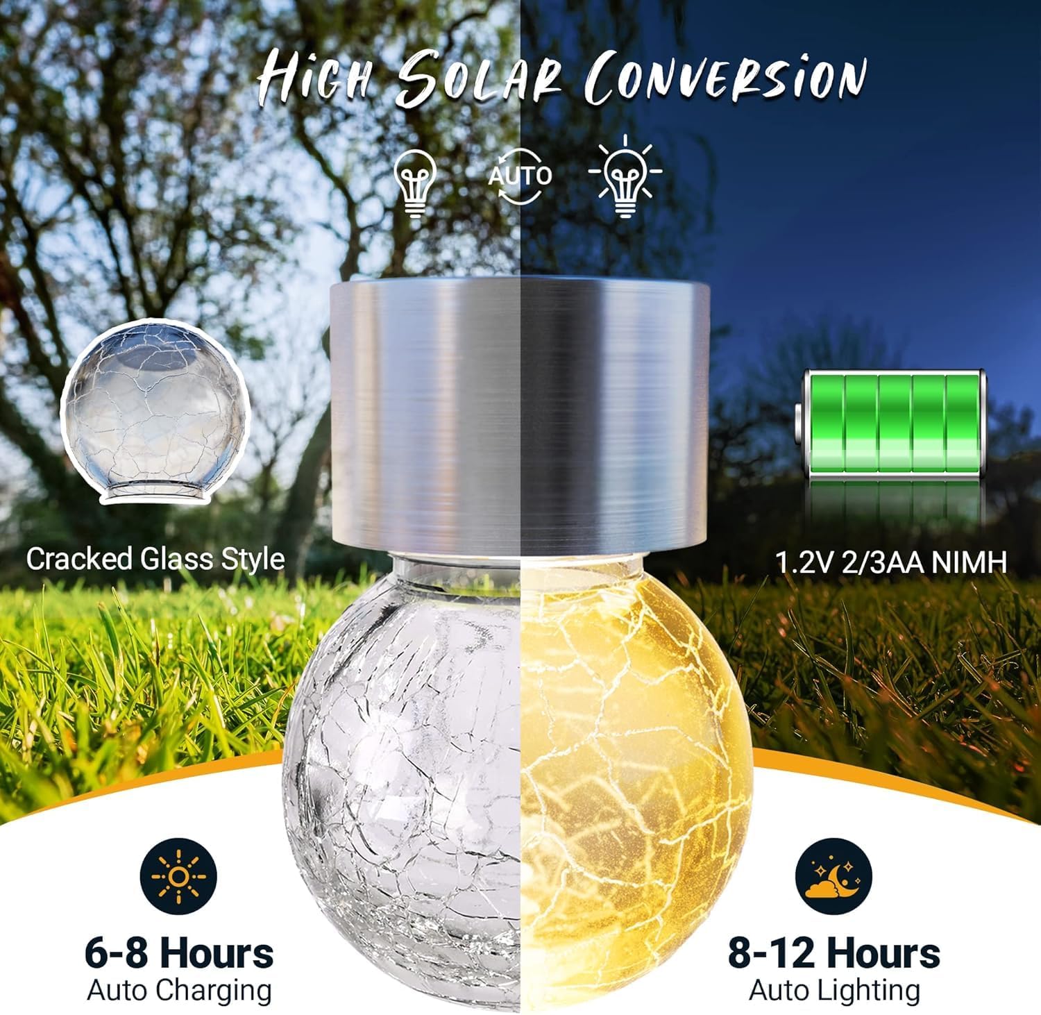 Thumbnail 5 de GIGALUMI 12 Pack Solar Hanging Lights for Christmas Decoration (Cracked Glass, Warm White) – Weatherproof Outdoor Lanterns