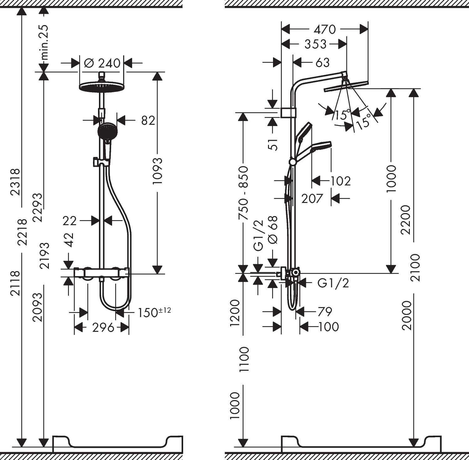 Detalle 2 de Hansgrohe Crometta S – Colonne de douche thermostatique avec pomme de tête 240 mm et douchette 100 mm