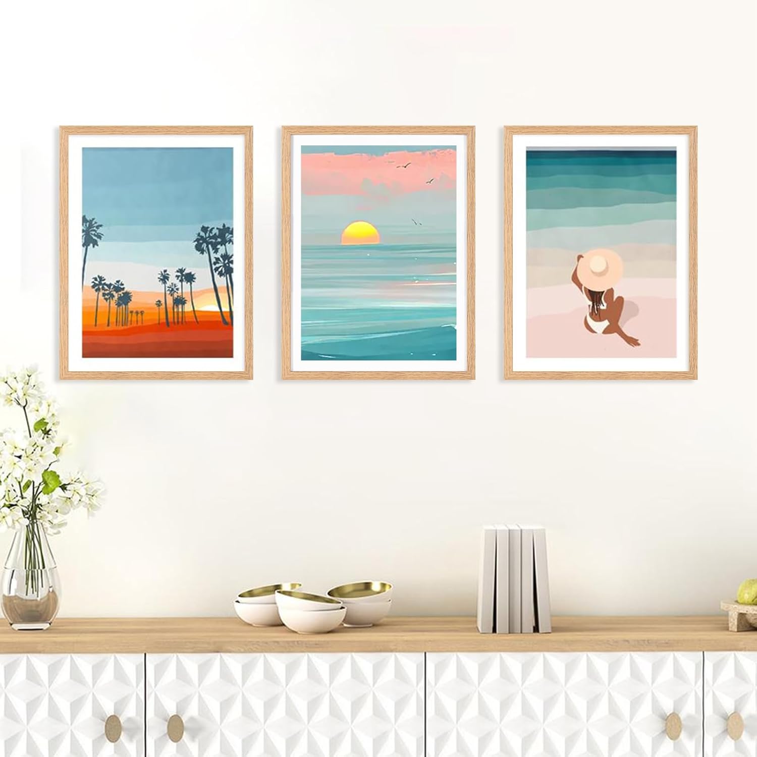 Thumbnail 5 de 30x40 Picture Frame Set of 3 (A4 with mat or 30x40 without mat) in natural wood-effect MDF