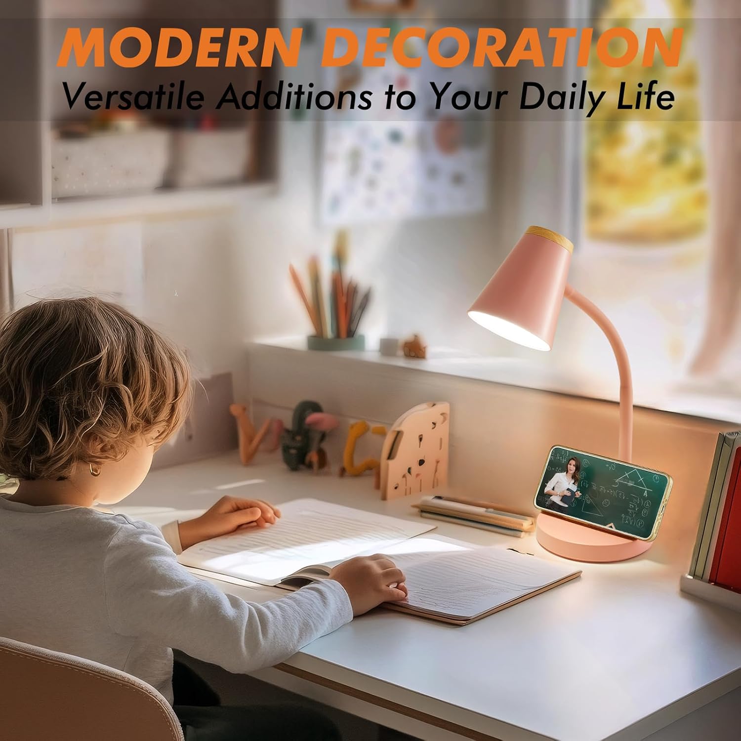 Detalle 2 de EJIAXIN PL-0438T LED Desk Lamp, Pink, Touch Dimming and Flexible Gooseneck