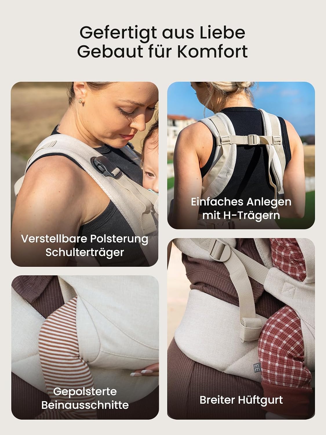 Thumbnail 2 de Grownsy Babytrage mit Ein-Klick-Schnalle und Kopfstütze (3–20 kg), ergonomisch & leicht – Cremeweiß