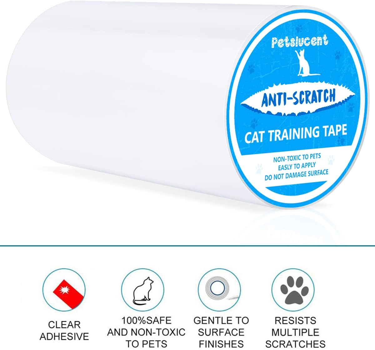 Detalle de Petslucent Cat Scratch Deterrent Sticky Paws Tape (Blue, 8in x 15Yard) – double-sided furniture protector training tape