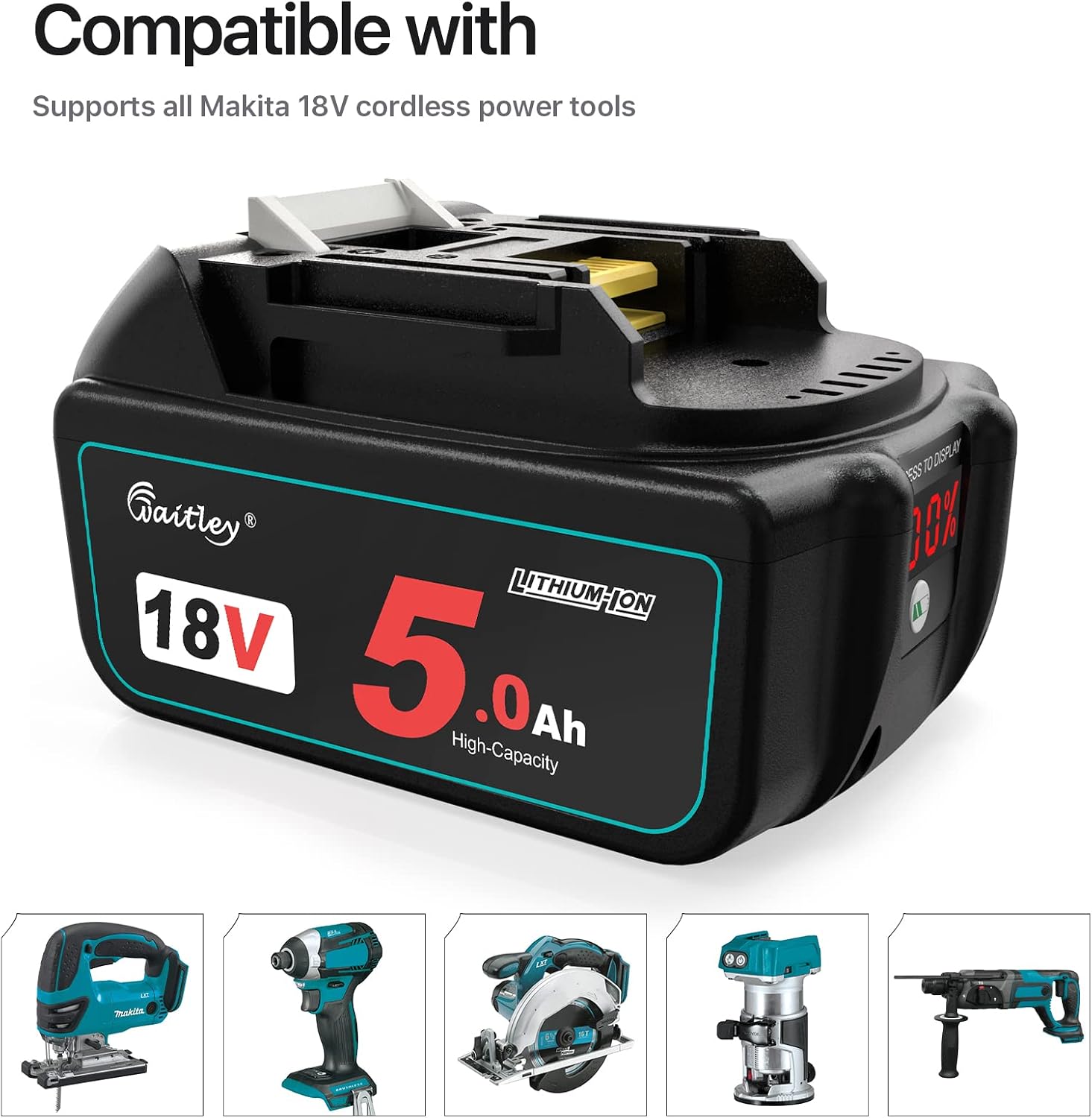 Detalle 2 de Waitley BL1850B 18V 5.0Ah battery for Makita power tools