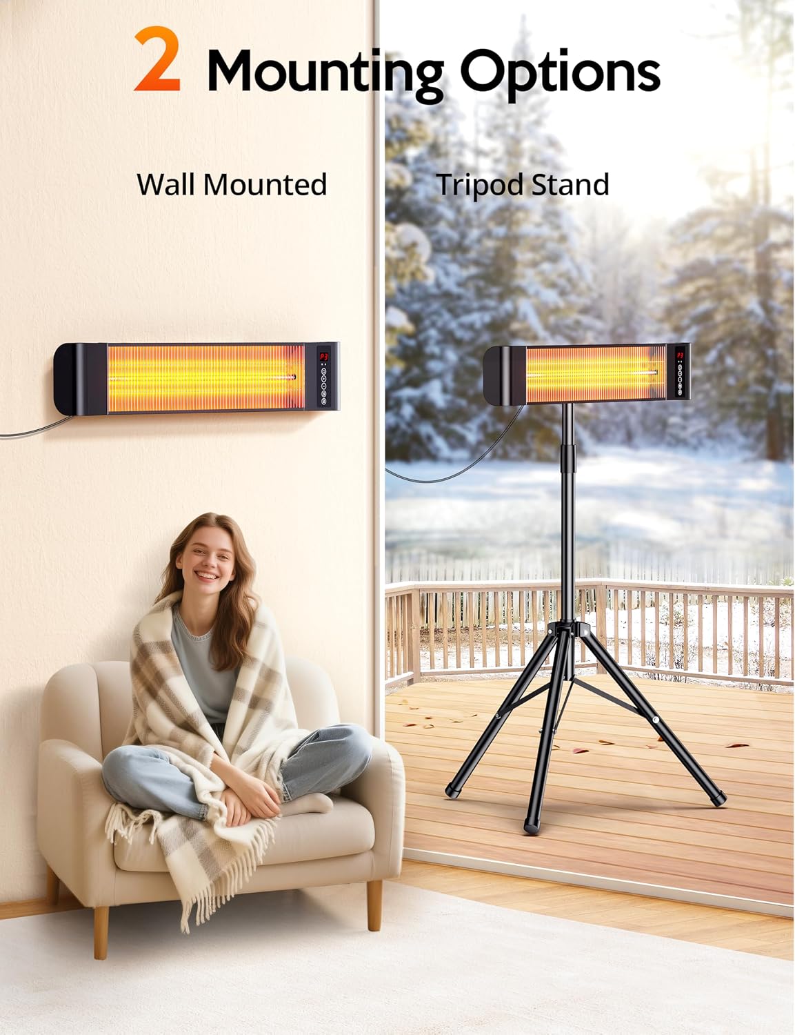 Detalle 2 de VAGKRI VA-OH02 Infrared Patio Heater, 3 Heat Levels, 12-Hour Timer