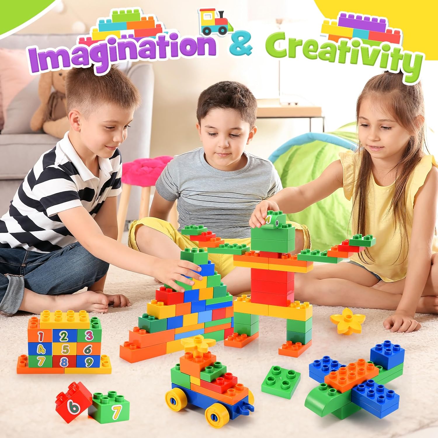 Detalle de iKidiki Duplo-Bausteine ab 2–6 Jahren, 73 große Steine im Set mit Box & Anleitung