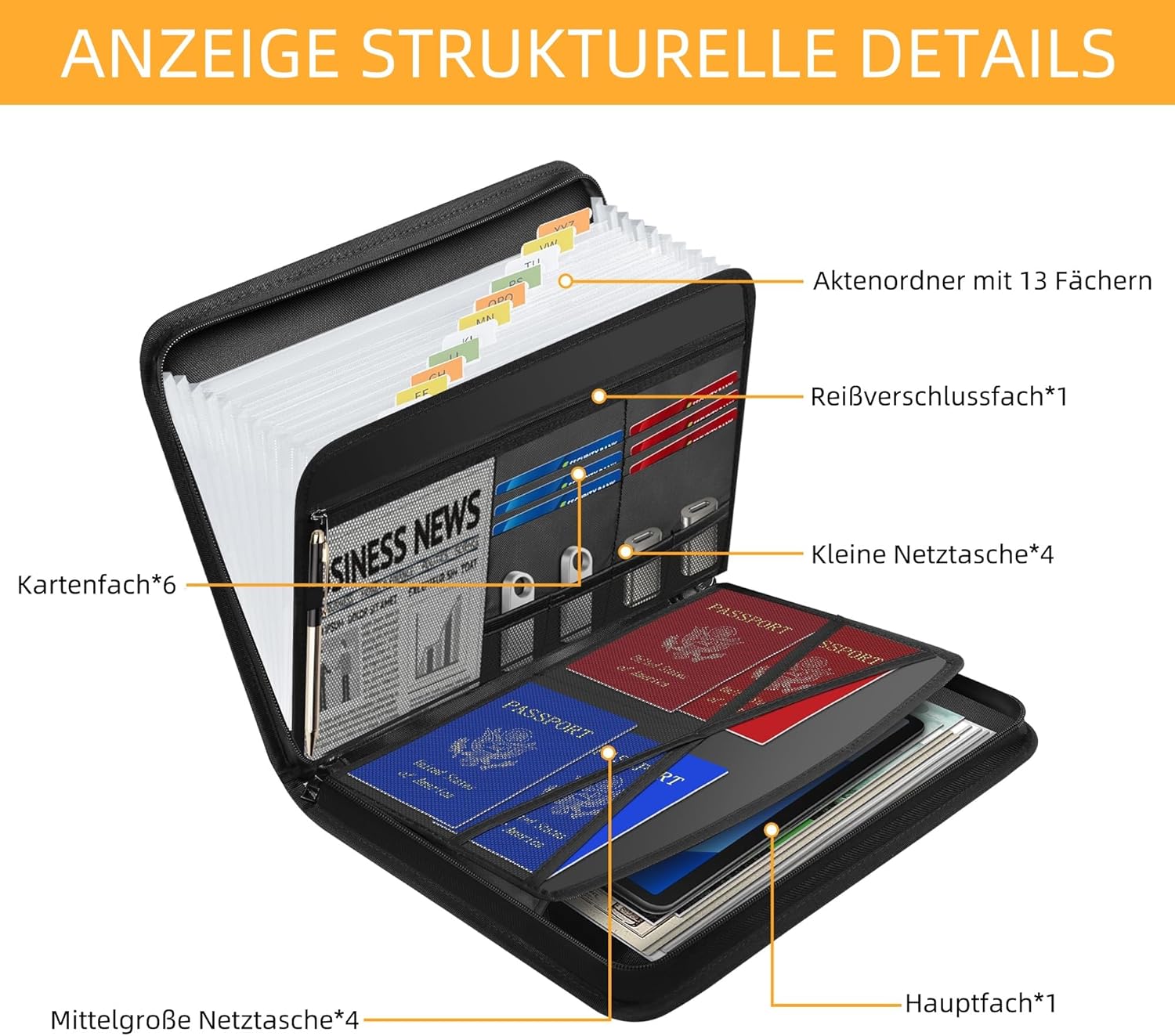 Thumbnail 1 de JUNDUN Fächermappe Dokumentenmappe A4 13 Fächer 📁